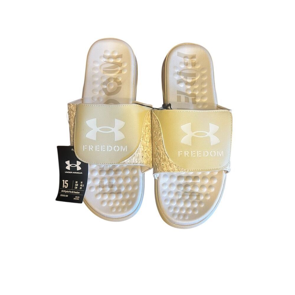 Under Armour Men’s 15 Ignite Pro SL Freedom cream slides beach vacation